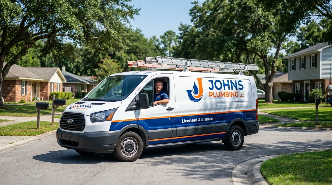 Johns Plumbing LLC service van in Sangerville, ME
