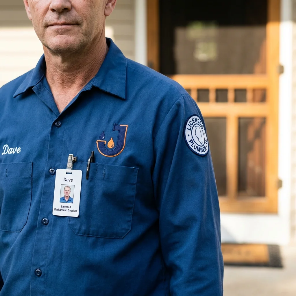 Licensed plumber showing ID badge in Sangerville, ME
