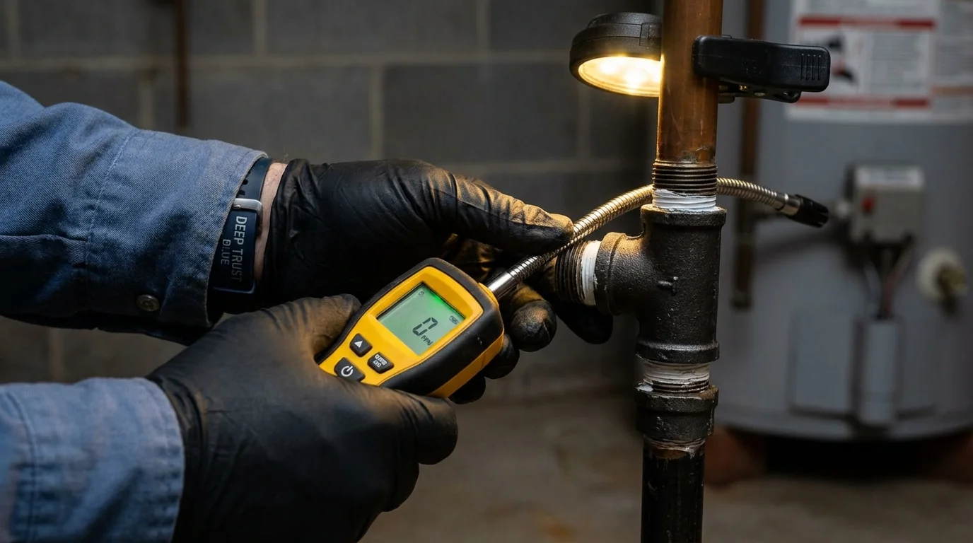Gas leak detection with electronic sniffer by Johns Plumbing LLC in Sangerville