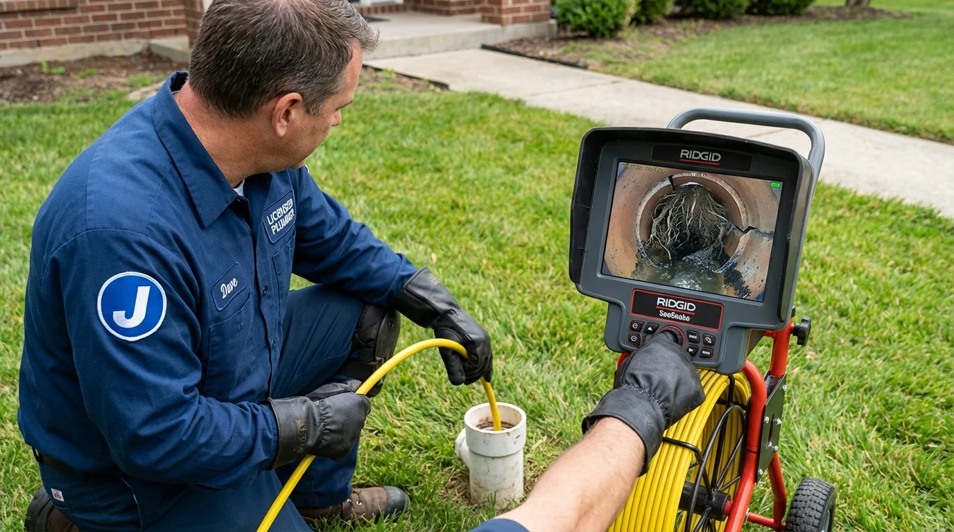 Sewer camera inspection being performed by Johns Plumbing LLC in Sangerville