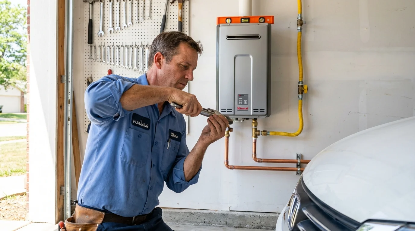 Tankless water heater installation by a Johns Plumbing LLC plumber in Sangerville